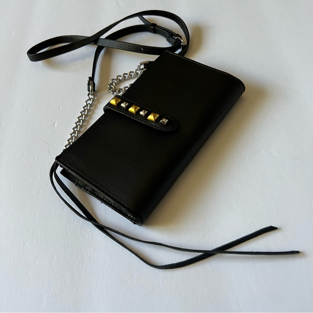 REBECCA MINKOFF MULTI STUDDED LEATHER WALLET WITH CROSSBODY CHAIN STRAP NWOT